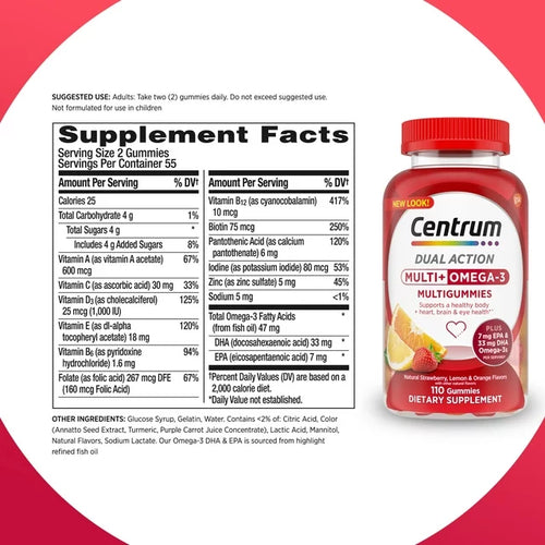 Centrum Multigummies Adult Gummy Vitamins, Multivitamin Supplements, Assorted Fruit, 110 Count