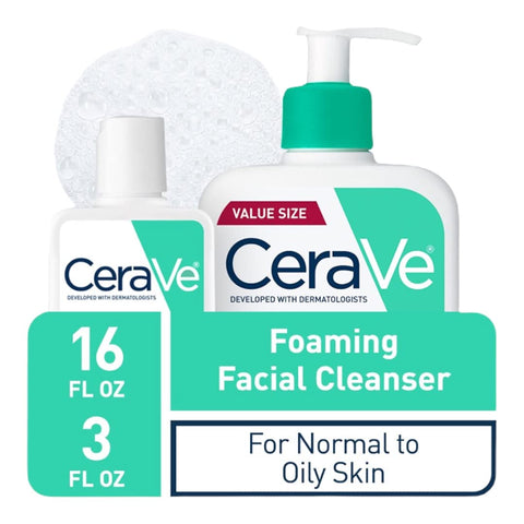 CeraVe Foaming Face Wash Face Cleanser for Normal to Oily Skin (3 oz & 16 oz set)