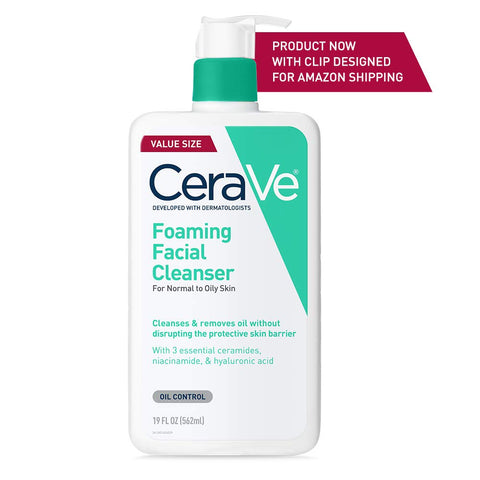 CeraVe Foaming Facial Cleanser | Daily Face Wash for Oily Skin with Hyaluronic Acid, Ceramides, and Niacinamide| Fragrance Free Paraben Free | 19 Fluid Ounce