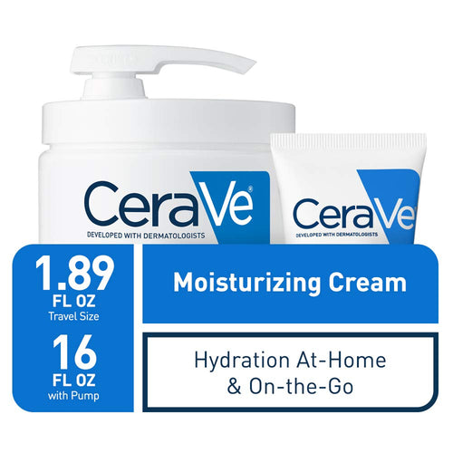 CeraVe Moisturizing Cream Combo Pack | Contains 16 Ounce with Pump and 1.89 Ounce Travel Size | Fragrance Free