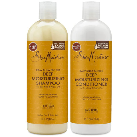 SheaMoisture Raw Shea Butter Shampoo and Conditioner Set, Deep Moisturizing with Sea Kelp & Argan Oil, Sulfate Free & Silicone Free, Curly Hair Products, Family Size, 16 Fl. Oz. Ea.