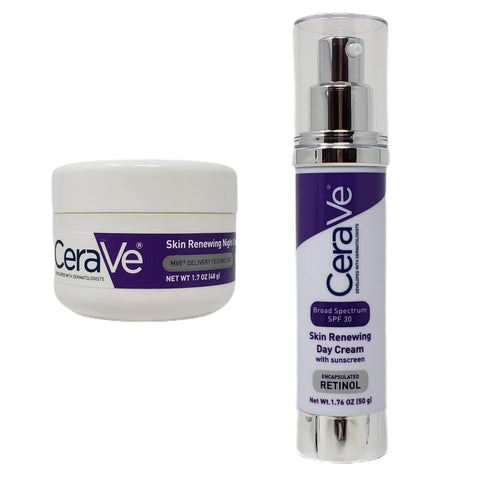 CeraVe Skin Renewing Day and Night Bundle - Contains CeraVe Day Cream Retinol with SPF 30 (1.76 oz) and CeraVe Night Cream with MVE Delivery Technology (1.7 oz)