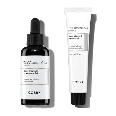 COSRX Skin Cycling Beginner Routine- Retinol 0.1% Cream + Pure Vitamin C 13% Serum-Firm and Reduce Fine Lines and Signs of Aging, Hydrate and Brgihten Compelxion and Remove Dark Spots, Korean Skincare