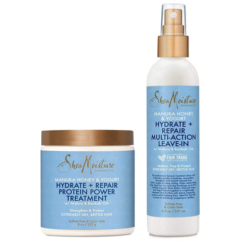 SheaMoisture Leave-In Conditioner Spray + Hair Mask Set - Manuka Honey & Yogurt Hydrating Repair Treatment for Dry, Damaged Hair, Anti-Frizz Hair Products, Scented, 8 Oz Ea (2 Piece Set)