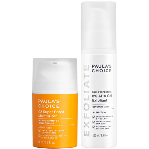Paula's Choice 8% AHA Gel Leave-On Exfoliant with Glycolic Acid + C5 Super Boost Moisturizer with 5% Vitamin C, Duo for Sun Damage, Discoloration, Uneven Tone & Texture, Fragrance-Free & Paraben-Free