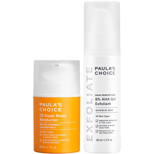 Paula's Choice 8% AHA Gel Leave-On Exfoliant with Glycolic Acid + C5 Super Boost Moisturizer with 5% Vitamin C, Duo for Sun Damage, Discoloration, Uneven Tone & Texture, Fragrance-Free & Paraben-Free