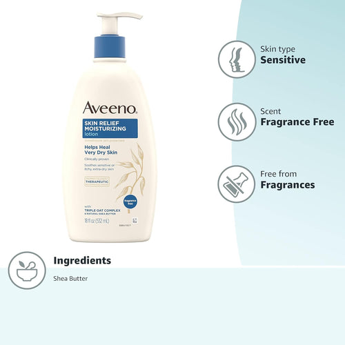 Aveeno Skin Relief Fragrance-Free Moisturizing Daily Body Wash, 18 oz & Skin Relief Fragrance-Free Moisturizing Body Lotion for Sensitive Skin, 18 oz