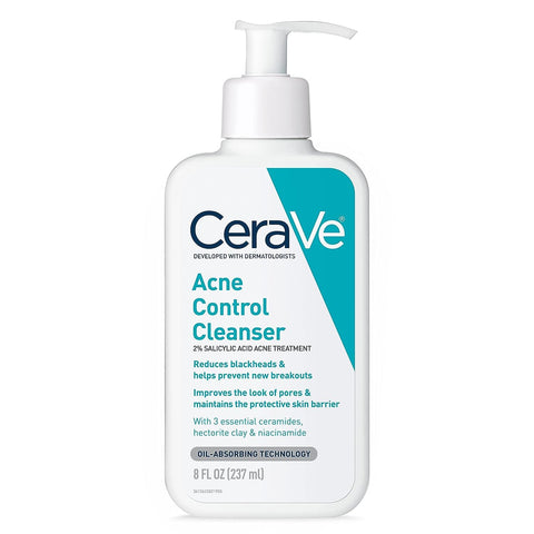 CeraVe 2% Salicylic Acid Face Wash for Oily Skin - Acne Treatment, Blackhead Remover, Fragrance Free, 8 Ounce