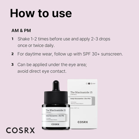 COSRX Niacinamide 15% Face Serum, Minimize Enlarged Pores, Redness Relief, Discoloration Correcting Treatment, 0.67 fl.oz/20 ml, Not Tested on Animals, Korean Skincare