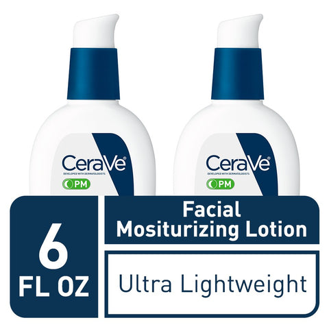 CeraVe Facial Moisturizing Lotion PM | 3 Ounce (Pack of 2) | Ultra Lightweight, Night Face Moisturizer | Fragrance Free