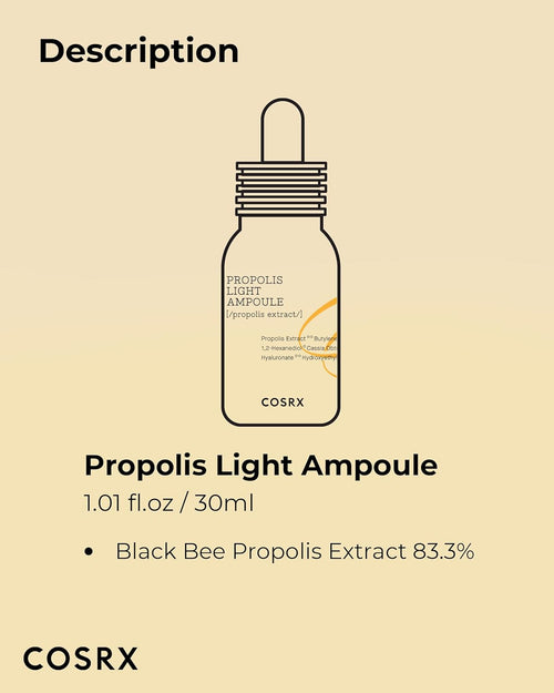 COSRX Propolis Ampoule, Glow Boosting Serum for Face with 73.5% Propolis Extract, 1.01fl.oz/30ml, Hydrating Essence for Sensitive Skin, Fine Lines, Uneven Skintone, Korean Skincare