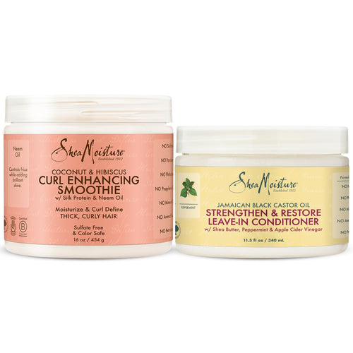 SheaMoisture Curly Hair Care Bundle – Coconut & Hibiscus Curl Enhancing Smoothie & Jamaican Black Castor Oil Strengthen & Restore Leave-In Conditioner, Curl Cream, Frizz Control (2 Piece Set)