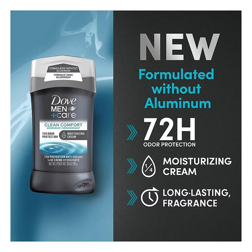Dove Men+Care 72-Hour Deodorant Stick Aluminum Free- Clean Comfort, 3 pk./3 oz