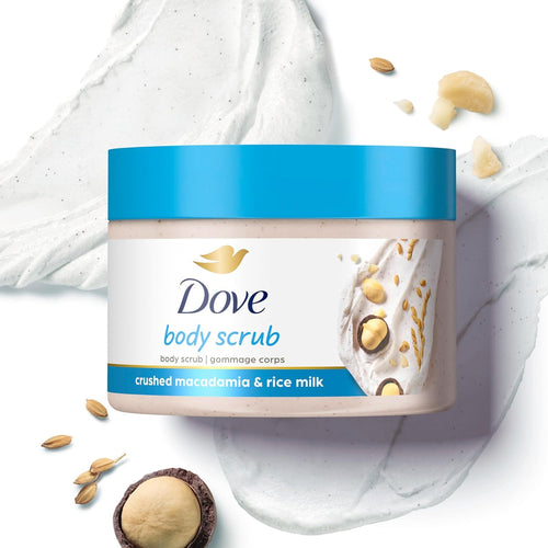 Do.ve Body Scrub |Deeply Nourishing Crushed Macadamia and Rice Milk |Moisturises & Brightens Skin | Sulphate Free|298gm