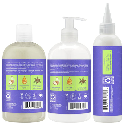 SheaMoisture Dandruff Shampoo (12 Oz) + Conditioner (12 Oz) + Pre-Wash (4 Oz) Anti-Dandruff 3pc Bundle with Salicylic Acid & Vitamin B3, Apple Cider Vinegar Shampoo and Conditioner with Pre-Wash