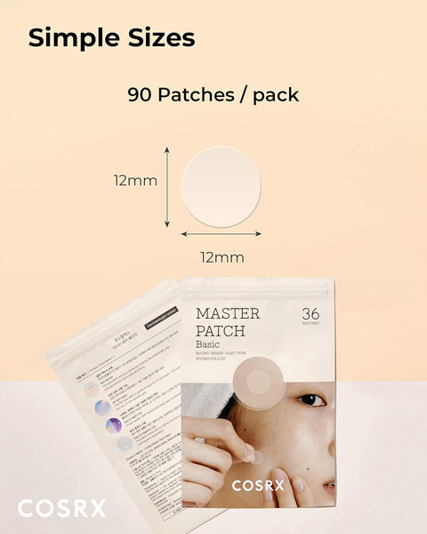 COSRX Master Patch Basic Value Pack, Overnight Acne Patch Hydrocolloid, Blemish Spot Sticker for Face, Strong adhesion & Thicker Spot Cover, 1 Sizes (90 Count)