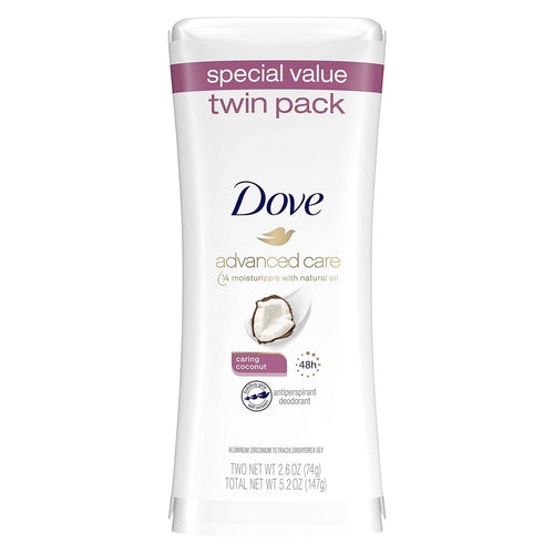 Dove Advanced Care Antiperspirant Deodorant Stick Caring Coconut Twin Pack for helping your skin barrier repair after shaving 2.6 oz