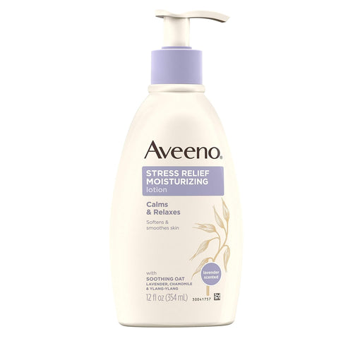 Aveeno Stress Relief Moisturizing Body Lotion with Lavender, Natural Oatmeal and Chamomile & Ylang-Ylang Essential Oils to Calm & Relax, 12 fl. oz (Pack of 3)