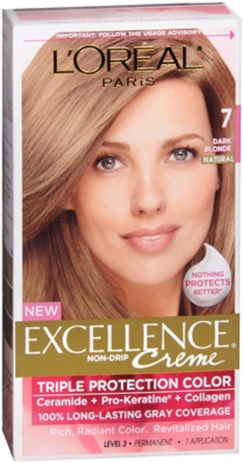 L'Oreal Excellence Triple Protection Color Creme, Dark Blonde/Natural 7 (Pack of 3)