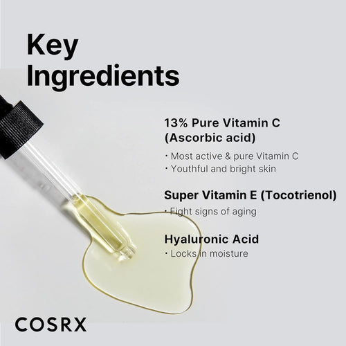 COSRX Pure Vitamin C 13% Serum with Vitamin E & Hyaluronic Acid, Brightening & Hydrating Facial Serum for Dark Spots, Fine Lines, Uneven Skin tone, 0.67fl.oz/20ml, Animal Testing-Free, Korean Skincare