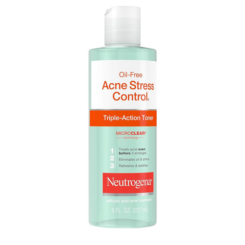 Neutrogena Oil-Free Acne-Fighting Stress Control Triple-Action Facial Toner, Soothing and Refreshing Toner with Salicylic Acid Acne Medicine, Green Tea, and Cucumber Extract, 8 fl. oz