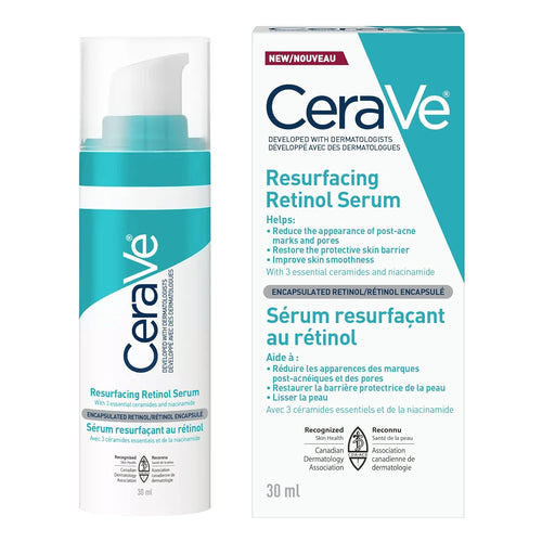 CeraVe Resurfacing RETINOL Serum For Face with niacinamide. Helps even skin tone, skin smoothness, post-acne marks & pore minimizer. Gentle, Fragrance-free, non-comedogenic, sensitive skin, 30ML