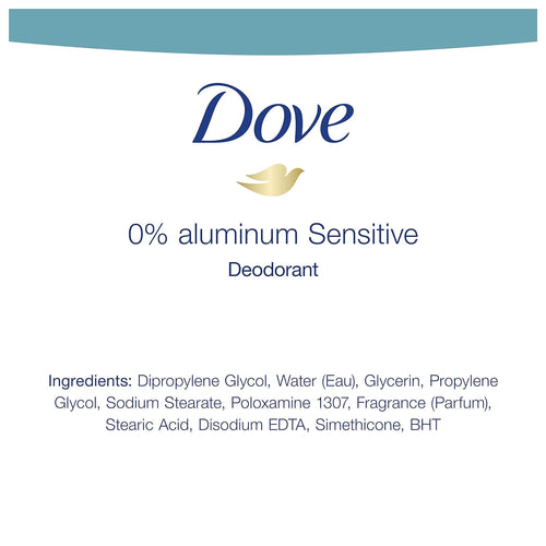 Dove 0% Aluminum Deodorant For Odor Protection Sensitive Deodorant Stick Provides 24-Hour Protection, 2.6 Ounce (Pack of 3)
