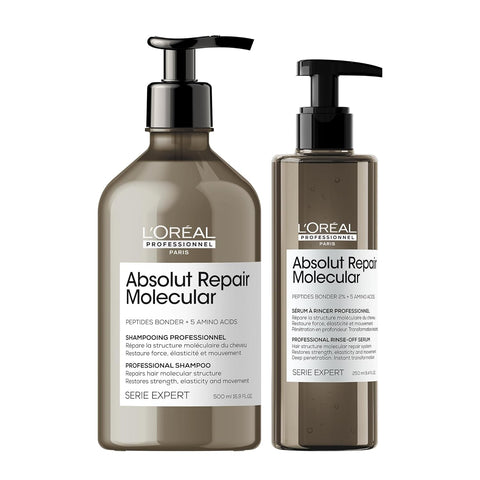 L'Oréal Professionnel Absolut Repair Molecular Shampoo & Serum Set | Peptide Bonder | For Extremely Dry Damaged Hair | Amino Acids | Strengthening Bonds | Sulfate-Free
