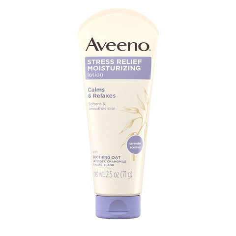 Aveeno Stress Relief Moisturizing Body Lotion with Lavender, Natural Oatmeal and Chamomile & Ylang-Ylang Essential Oils to Calm & Relax, Non-Greasy, TSA-Approved Travel Size, 2.5 oz (Pack of 12)