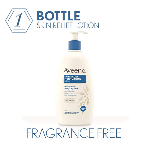 Aveeno Skin Relief Fragrance-Free Moisturizing Daily Body Wash, 18 oz & Skin Relief Fragrance-Free Moisturizing Body Lotion for Sensitive Skin, 18 oz