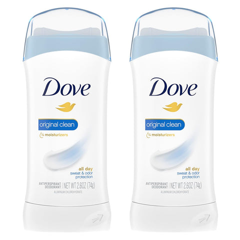 Dove Invisible Solid Antiperspirant Deodorant Stick for Women, Original Clean, For All Day Underarm Sweat & Odor Protection 2.6 oz, 2 Count