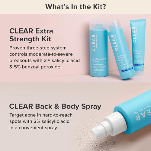 Paula’s Choice CLEAR Extra Strength Acne Kit + CLEAR Back & Body Spray, 4-Piece Kit to Treat & Prevent Severe Acne, Salicylic Acid (BHA) for Face & Body Acne and 5% Benzoyl Peroxide Treatment
