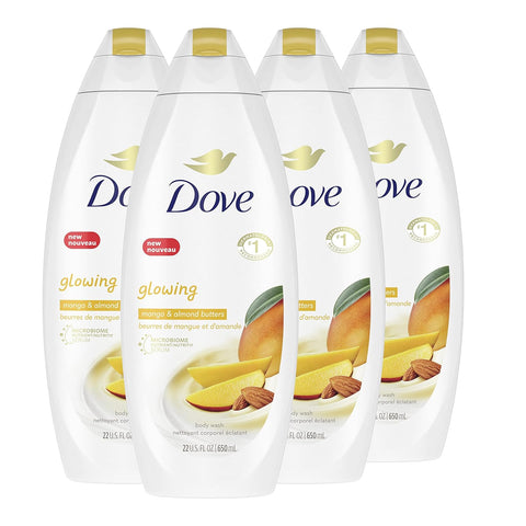 Dove Glowing Body Wash For Revitalized, Refreshed Skin Mango Butter and Almond Butter Cleanser That Effectively Washes Away Bacteria While Nourishing Your Skin 22 oz 4 Count