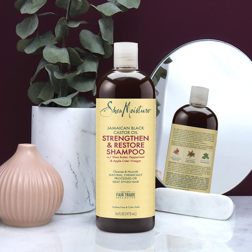 SheaMoisture Curly Hair Product Bundle Shampoo 16 Fl Oz, Conditioner 13 Fl Oz, Leave in Conditioner 11.5 Oz, Jamaican Black Castor Oil for Healthy Hair Growth, Strengthen & Restore, Sulfate Free