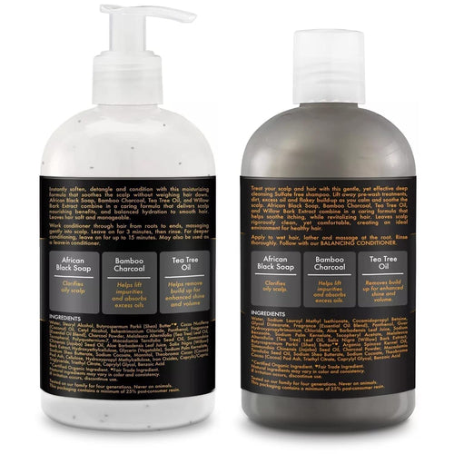 Shea Moisture Shampoo And Conditioner Set | African Black Soap Bamboo Charcoal Deep Cleansing Shampoo 13 Ounce | African Black Soap Bamboo Charcoal Deep Balancing Conditioner 13 Ounce