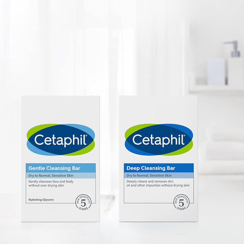 Cetaphil Bar Soap, Deep Cleansing Face and Body Bar, Pack of 6, For Dry to Normal, Sensitive Skin, Soap Free, Hypoallergenic, Paraben Free, Removes Makeup, Dirt and Oil
