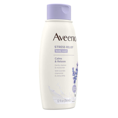 Aveeno Stress Relief Body Wash with Soothing Oat, Lavender, Chamomile & Ylang-Ylang Essential Oils, Dye- & Soap-Free Calming Body Wash for Shower Gentle on Sensitive Skin, 12 fl. oz (Pack of 2)