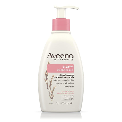 Aveeno Creamy Oil Daily Body Moisturizer, Non-Greasy & Lightly Scented Body Moisturizer with Oat & Almond Oil Nourishes Dry Skin with 24 Hours of Moisture, Non-Comedogenic, 12 fl. oz