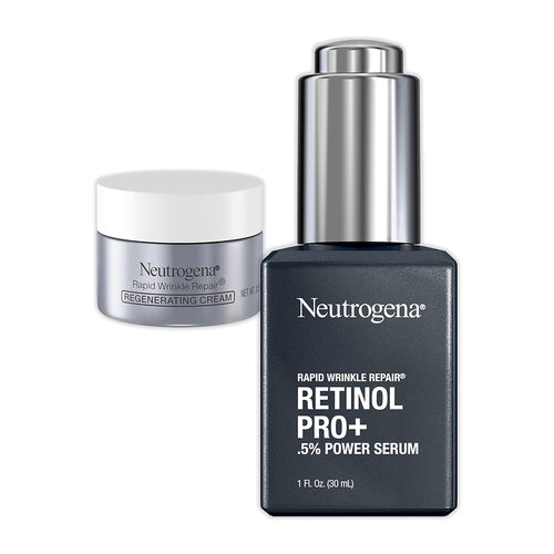 Neutrogena Anti-Aging Rapid Wrinkle Repair Retinol Regenerating Cream & Pro+, 0.5% Power Serum, Travel Size 1 Fl Oz, 0.5 Oz Mini, 1.5 Oz