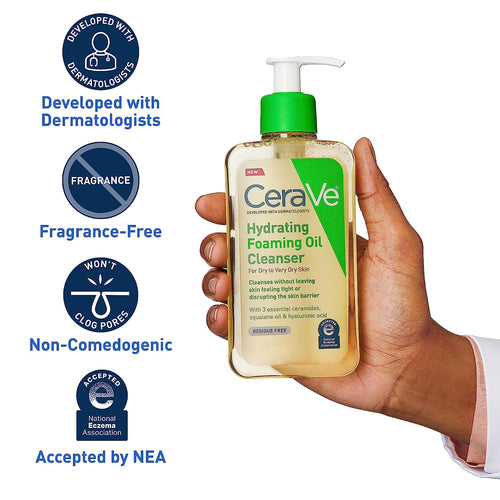 CeraVe Hydrating Foaming Oil Cleanser Wash with Squalane Oil, Triglyceride, Hyaluronic Acid and Ceramides | For Dry to Very Dry Skin | 19 Oz