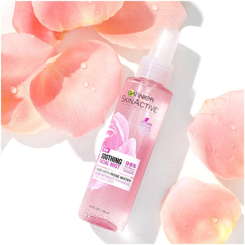 Garnier SkinActive Facial Mist Spray with Rose Water, 4.4 Fl Oz (130mL), 1 Count (Packaging May Vary)