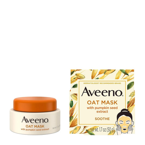 Aveeno Oat Face Mask with Soothing Pumpkin Seed Extract and Feverfew Extract, to Rebalance and Hydrate Skin, Paraben Free, Phthalate-Free, 1.7 oz