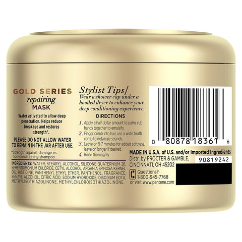 Gold Series, Repairing Mask Hair Treatment, Butter Crème Hair Treatment, with Argan Oil, from Pantene Pro-V, for Natural and Curly Textured Hair, 7.6 fl oz (Packaging May Vary)