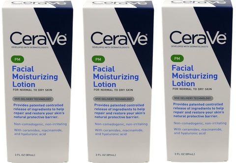 CeraVe Moisturizing Facial Lotion PM nNgVASh, 3 Ounce, 3 Pack