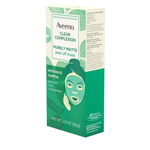 Aveeno Clear Complexion Pure Matte Peel Off Face Mask with Alpha Hydroxy Acids, Soy & Pomegranate for Clearer-Looking Skin, Non-Comedogenic, Paraben- & Phthalate-Free, 2.0 oz