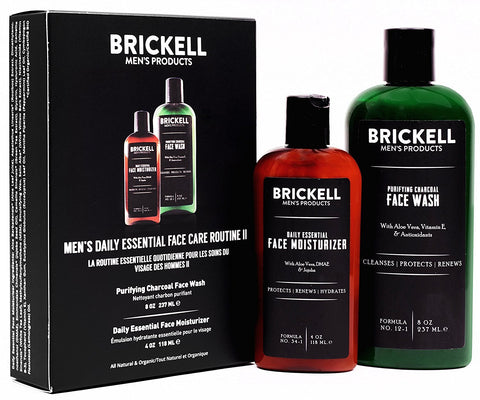 Brickell Men's Daily Essential Face Care Routine II, Purifying Charcoal Face Wash and Daily Essential Face Moisturizer, Natural and Organic, Men's Skin Care Gift Set, Scented