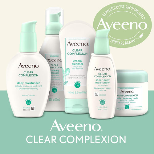 Aveeno Clear Complexion Cream Facial Cleanser with Salicylic Acid Acne Medicine, Face Wash with Soy Extract for Breakout Prone Skin, Hypoallergenic & Oil-Free, 5 fl. oz