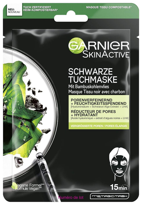 Garnier Black Sheet Mask, Minimize Pores, Moisturizing and Refining Pores, With Hyaluronic Acid, Black Algae Extract and LHA, Hydra Bomb, 28 g / 0.99 Fl.oz