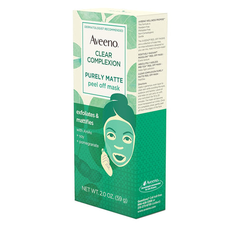 Aveeno Clear Complexion Pure Matte Peel Off Face Mask with Alpha Hydroxy Acids, Soy & Pomegranate for Clearer-Looking Skin, Non-Comedogenic, Paraben- & Phthalate-Free, 2.0 oz (Pack of 2)