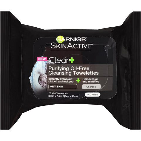 Garnier SkinActive Purifying Oil-Free Cleansing Towelettes with Charcoal, Package of 25 Wipes